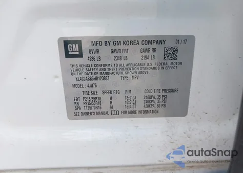 2017 Buick Encore Preferred из США, поврежденный, VIN KL4CJASB5HB123883